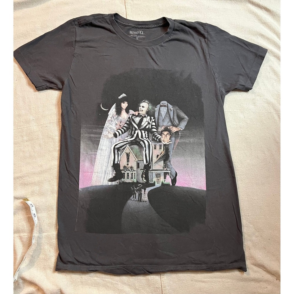 Beetlejuice Movie Graphic T-Shirt Charcoal Gray Ghost With The Most Mens Small